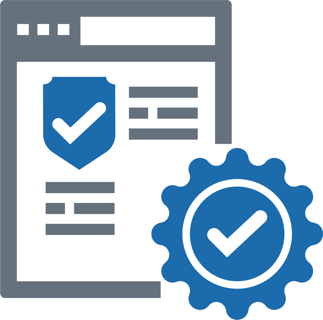 Blue and gray certification paper with check marks